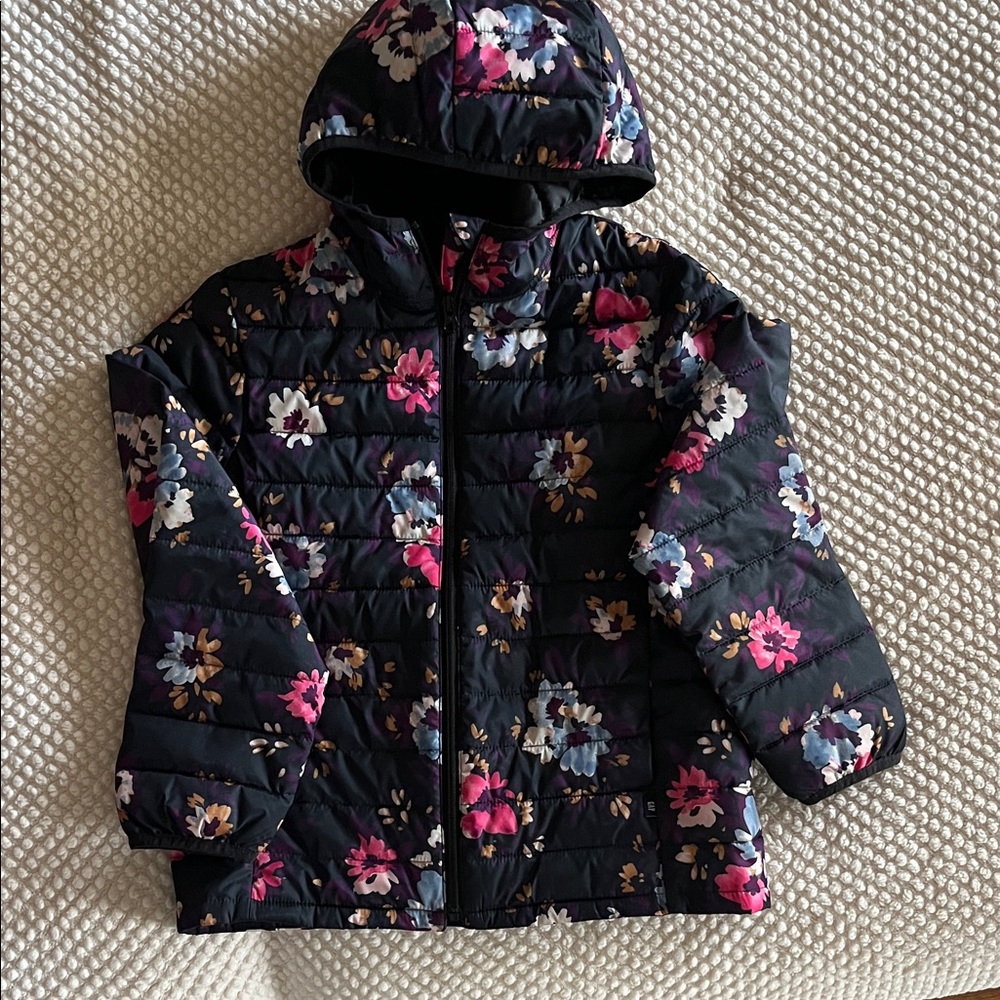 GAP Kids Floral Puffer Jacket - Black and Pink